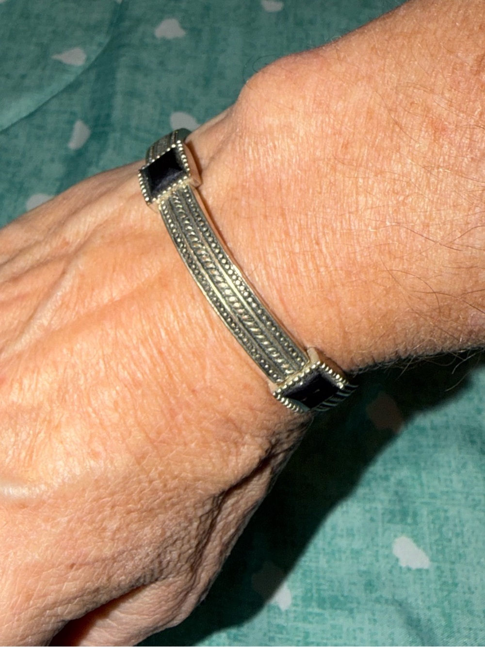 Silver Tone Stretch Black Stone Bracelet. MUST BE BUNDLED